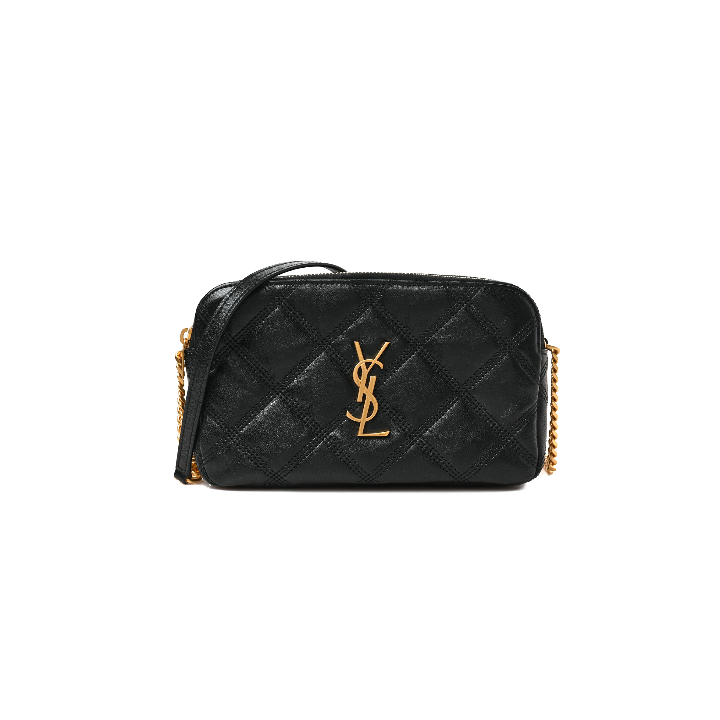 YSL MINI BECKY DOUBLE ZIP BAG IN GRAINED QUILTED LAMBSKIN 608941 (19*11*5cm)